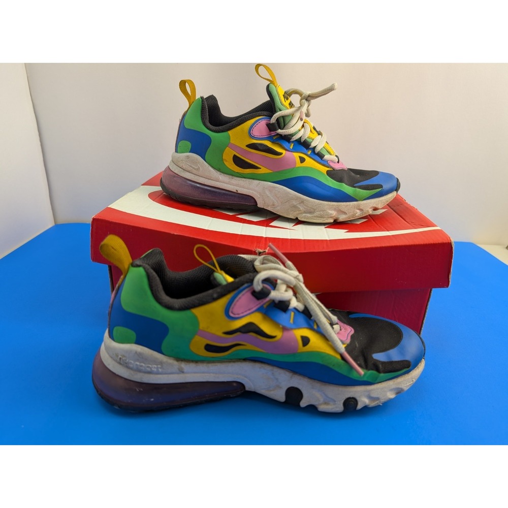 Nike Air Max 270 React Shoes Youth Size 4Y Multicolor Rainbow Running CU4668-001